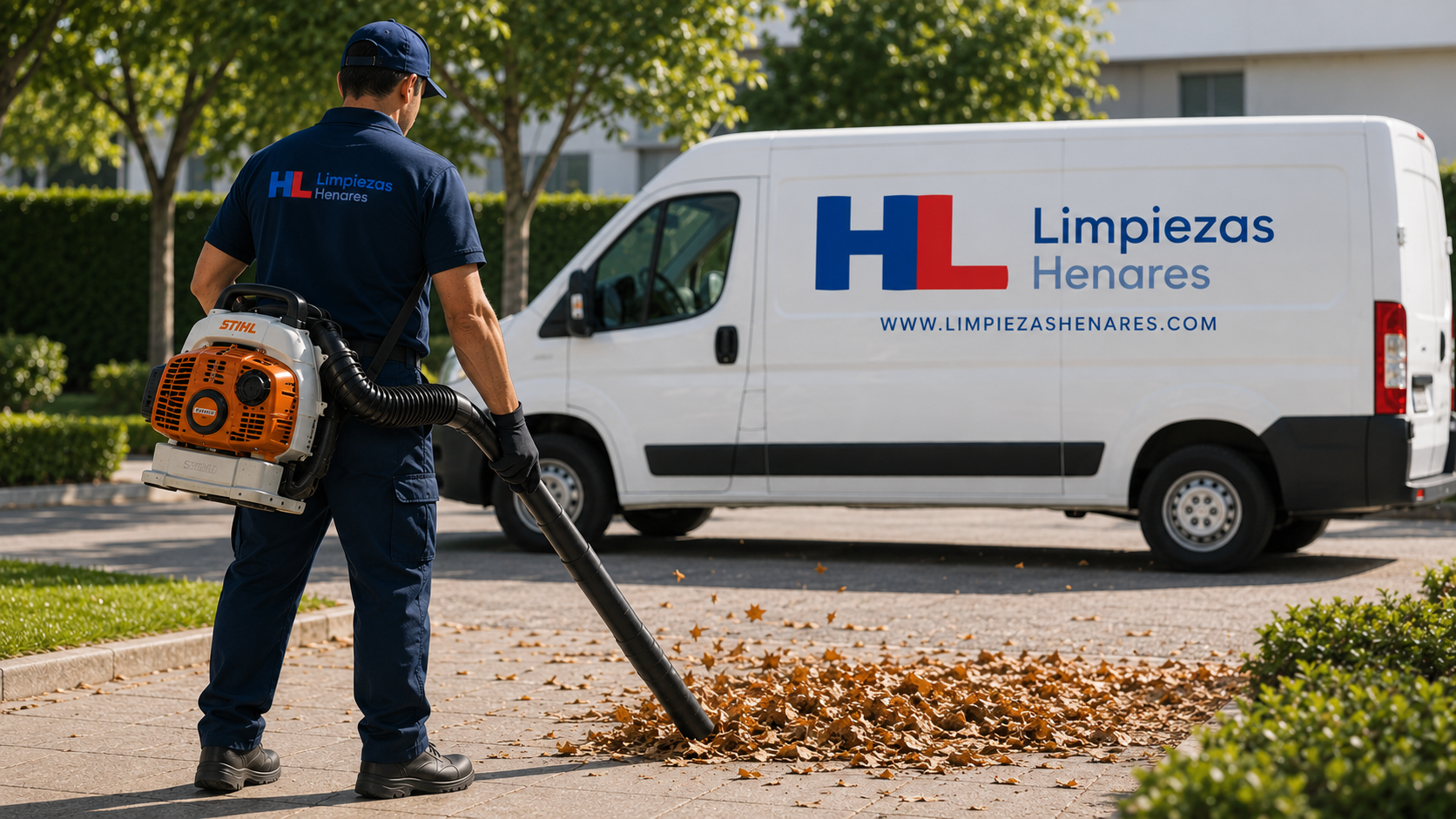 Limpieza y mantenimiento de zonas verdes · equipo Grupo LH